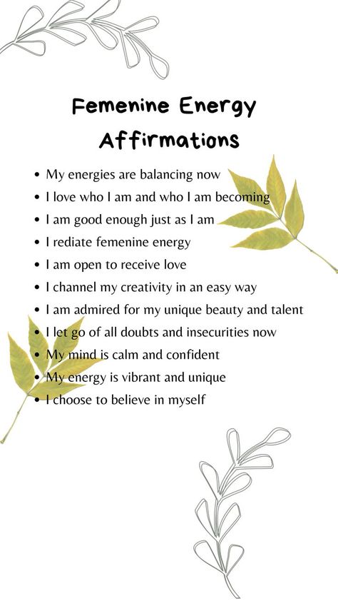 Manifest Feminine Energy, Goddess Affirmations Mantra, Protect Energy Affirmations, Goddess Energy Affirmations, Menstruation Affirmations, Soft Feminine Affirmations, Divine Feminine Energy Affirmation, Glamour Magick Affirmations, Glamour Affirmations