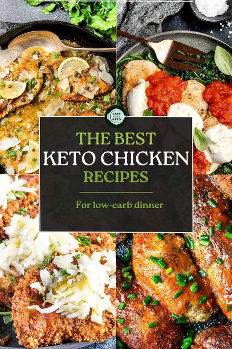 A collage of low-carb chicken recipes Chicken Meals Keto, Healthy Chicken Recipes Keto, Keto Roasted Chicken Recipes, No Carb Chicken Meals, Keto Stuffed Chicken Recipes, Keto Recipes Chicken Breast, Keto Chicken Breast Recipes Crockpot, Chicken Breast Low Carb Recipes, Low Cal Chicken Breast Recipes