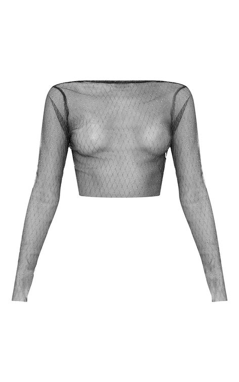 PLT Morrgan Black Sheer Sparkle Mesh Crop Top White Mesh Top, Sparkly Crop Tops, White Sheer Top, Transparent Top, Sheer Long Sleeve Top, Sheer Mesh Top, Sheer Crop Top, Sparkly Top, Mesh Long Sleeve Top