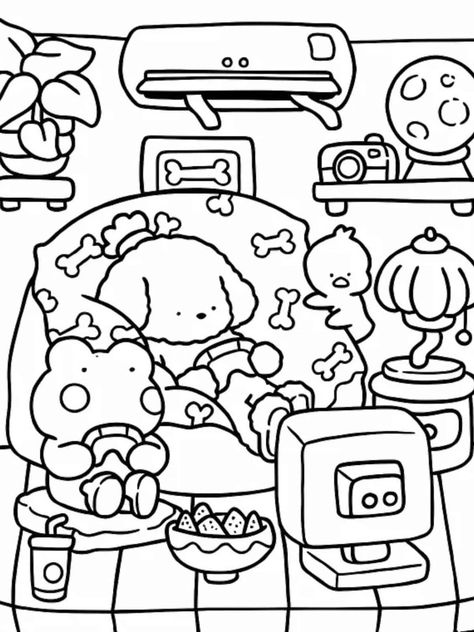 Comfy Colouring Pages, Disney Coloring Sheets For Adults, Cute And Comfy Coloring Pages, Coloring Pages Simple Cute, Simple Cute Coloring Pages, Cute Coloring Sheets Aesthetic, Berrie Coloring Pages, Cosy Friends Colouring Book, Coco Wyo Coloring Pages Free