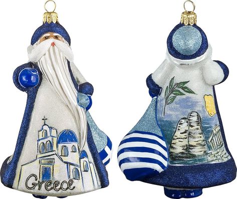 Greek Inspired Ornaments to Trim Your Christmas Tree - The Pappas Post Greek Christmas, Traditional Christmas Ornaments, Colonial Christmas, Santa Ornaments, Joy To The World, Glass Christmas Ornaments, Christmas Carol, Santa Christmas, Tree Decor