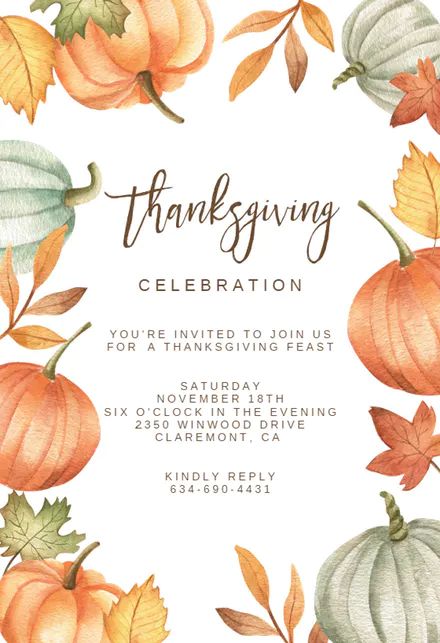 Pumpkins & leaves wreath - Thanksgiving Invitation Template (Free) | Greetings Island Thanksgiving Dinner Invitations Free Printable, Thanksgiving Party Invitations, Thanksgiving Printables Free Templates, Thanksgiving Invitation Template Free, Free Invite Template, Thanksgiving Invitation Ideas, Thanksgiving Menu Printable, Snowflake Making, Thanksgiving Invitation Template