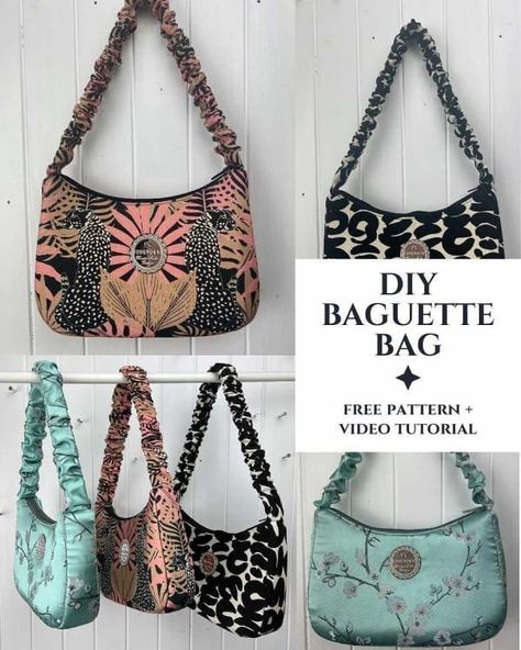 Baguette Bag FREE sewing pattern and tutorial (+ video) - Sew Modern Bags Diy Hand Bags Free Pattern, Baguette Bag Sewing Pattern, Diy Baguette Bag, Baguette Bag Pattern, Elizabethan Embroidery, Bag Free Sewing Pattern, Sewing Patterns Free Bag, Bag Free Pattern, Purse Patterns Free