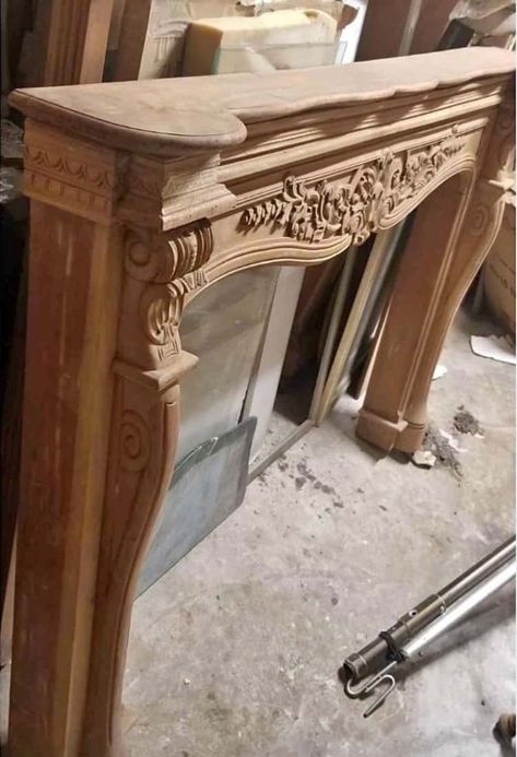 wood fireplace mantel from Facebook marketplace Fireplace Antique Mantle, French Country Fireplace Surround, Diy French Fireplace Surround, Fireplace Surrounds And Mantels Wood, Victorian Fireplace Surround, Wooden Mantle Fireplace, Electric Fireplace Ideas With Mantle, Wood Fireplace Ideas, Business Decor Ideas