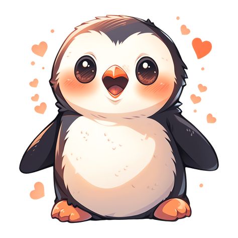 Cute Kawaii Penguin with Hearts Sticker Cute Penguin Drawing Kawaii, Kawaii Illustration Art, Cute Penguin Art, Anime Penguin, Cute Penguin Drawing, Penguin Kawaii, Cute Penguin Cartoon, Cute Monsters Drawings, Kawaii Penguin