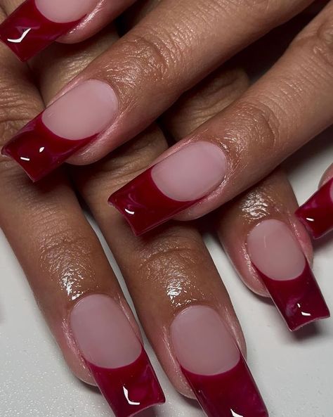 Cherry Print, Chromatic Metallics, & More Fall 2024 Nail Art Trends To Watch Cherry Nails Acrylic, Red Aura Nails, Black Cherry Nails, Trending Nail Art Designs, Cherry Red Nails, Trending Nail Art, Colored French Tips, Transitional Fashion, White Manicure