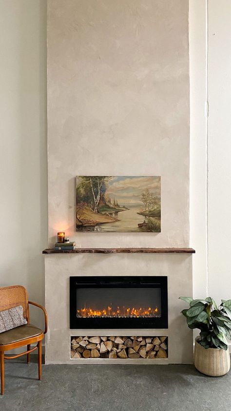 ispydiy on Instagram: I know they say you shouldn’t pick favorites, but this DIY Faux plaster fireplace tops my list! We still have to decorate the living room… Concrete Wash Fireplace, Stone And Stucco Fireplace, Stucco Fireplace Wall, Covering Rock Fireplace, Plaster And Brick Fireplace, Plaster Feature Wall, Plaster And Stone Fireplace, Diy Faux Plaster Fireplace, Organic Fireplace Design