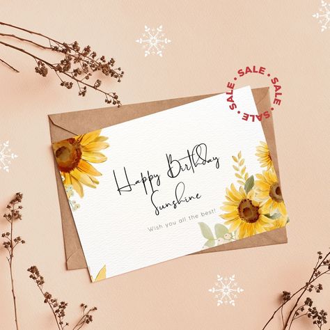 Happy Birthday Sunshine, Sunshine Card, Handmade Rakhi Designs, Grandma Birthday Card, Watercolour Cards, Sunflower Cards, Handmade Rakhi, Card Watercolor, Etsy Prints