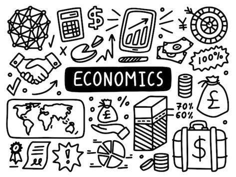 Vector economics business doodle line se... | Premium Vector #Freepik #vector #business #business-doodle #strategy #illustration Economics Drawing, Strategy Illustration, Pinboard Ideas, Boarders Designs For Projects, Economics Project, File Decoration Ideas, Book Art Projects, Computer Drawing, Banner Drawing