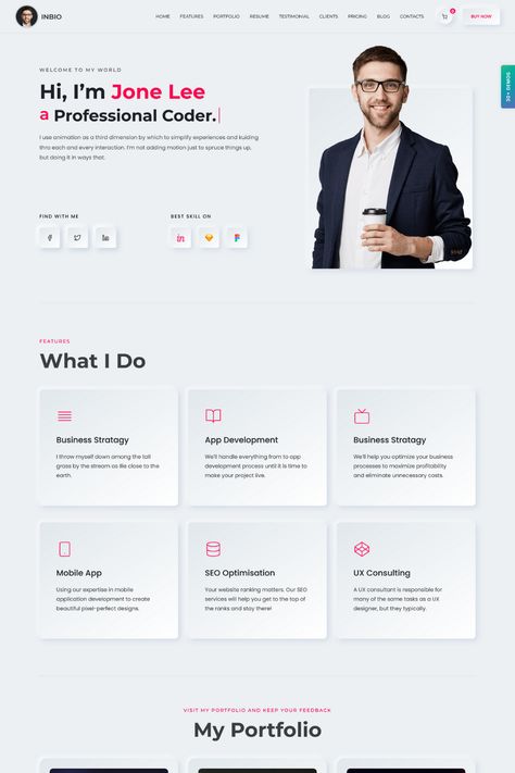 InBio is a minimalist and elegant WordPress theme designed for personal portfolios and resumes. With its clean and simple design, InBio allows users to showcase their work and experience in a professional and stylish manner. The theme includes a range of features, such as customizable sections, social media integration, and a contact form, that make it easy to create a personalized portfolio or resume website. InBio is also fully responsive, ensuring that your site will look great on any device. Contact Form Web Design, Minimalist Portfolio Website, Simple Portfolio Design, Portfolio Site Design, Personal Portfolio Website Design, Resume Website, Portfolio Resume, Portfolio Website Design, Portfolio Site