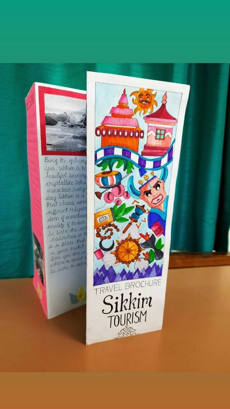 Aesthetic Travel Brochure Ideas, Travel Broucher Design Creative, Sikkim Brochure Handmade, Sikkim Travel Brochure, Handmade Travel Brochure Ideas, Travel Brochure School Project Aesthetic, Travel Broucher Ideas Design, Sikkim Brochure, Sikkim Project Ideas