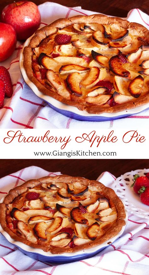 With Passover and Easter upon us, what a perfect opportunity to prepare a new dessert  for our family and friends.  Perfect at any occasion and celebration, I found that a fruit pie, in this instance Strawberry and Apple Pie, satisfies every palate. Not too sweet or heavy and after a big meal a light dessert is always welcome.  If you are familiar with my Apple pie you will love this new recipe. Strawberry Apple Pie, Dessert List, Delicious Breakfasts, Homemade Pie Recipes, Easy Brownie, Light Dessert, Yum Desserts, Baked Peach, Apple Pie Recipe