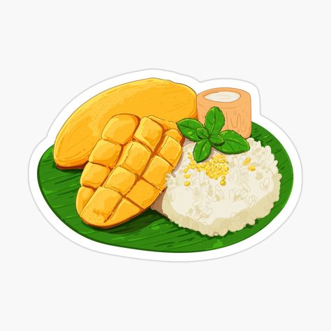 "Thai Mango Sticky Rice Dessert" Poster by NiftyTrinket | Redbubble Sticky Rice Dessert, Thai Mango Sticky Rice, Dessert Poster, Beras Ketan, Thai Mango, Rice Desserts, Mango Sticky Rice, Desain Buklet, Food Log