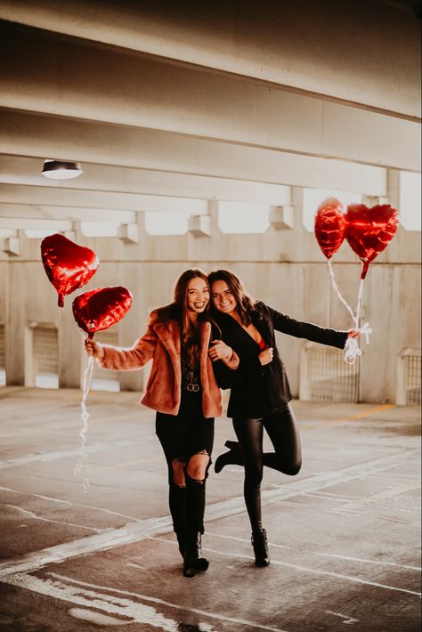 Best Friend Valentines Photoshoot, Valentine’s Day Photoshoot Best Friend, Valentines Day Friends Photoshoot, Valentine’s Day Photo Shoot Ideas Friends, Downtown Valentines Day Photoshoot, Bff Valentines Photoshoot, Rooftop Valentines Day Photoshoot, Valentines Photoshoot Friends, Galentines Photoshoot With Friends