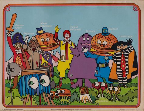 The back of the 1980 Coloring Calendar. This picture features the entire gang, circa 1979. Mcdonalds Characters, 90s Mcdonalds, Mc Donald's, Vintage Mcdonalds, Coloring Calendar, Novelty Toys, Happy Meal Toys, Vintage Cartoon, Fav Characters