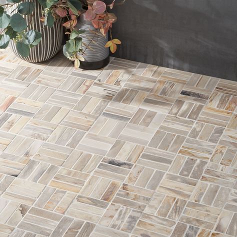 Artmore Tile Petra Brown 12-in x 12-in Tumbled Natural Stone Marble Basketweave Stone Look Tile (0.96-sq. ft/ Piece) Lowes.com Wood Floor Wall, Wall Mosaic, Into The Wood, Ivy Hill Tile, Wood Mosaic, Stone Look Tile, Brick Flooring, Wood Look Tile, Mosaic Flooring