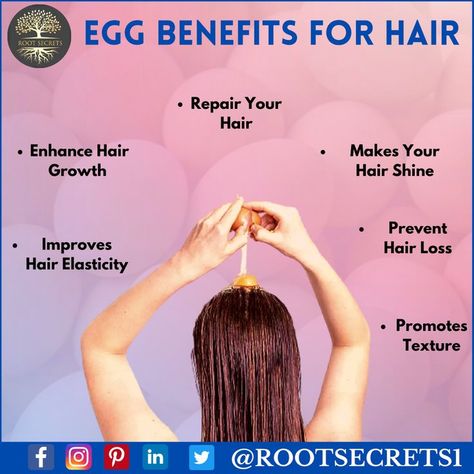 EGG BENEFITS FOR HAIR Eggs For Hair Growth, How To Apply Egg To Hair, Benefits Of Egg For Hair, How To Use Egg For Hair, Eggs Hair Mask For Growth, Skin Care And Hair Care, Egg For Hair, Egg Benefits, Healthy Life Hacks