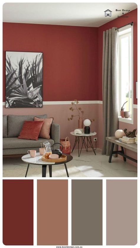 Maroon Living Room Ideas, Maroon Color Combinations, Grey And Red Living Room, Ideas Bedroom Decoration, Red Living Room Decor, Living Room Color Combination, Room Color Combination, Wall Color Combination, Color Palette Living Room