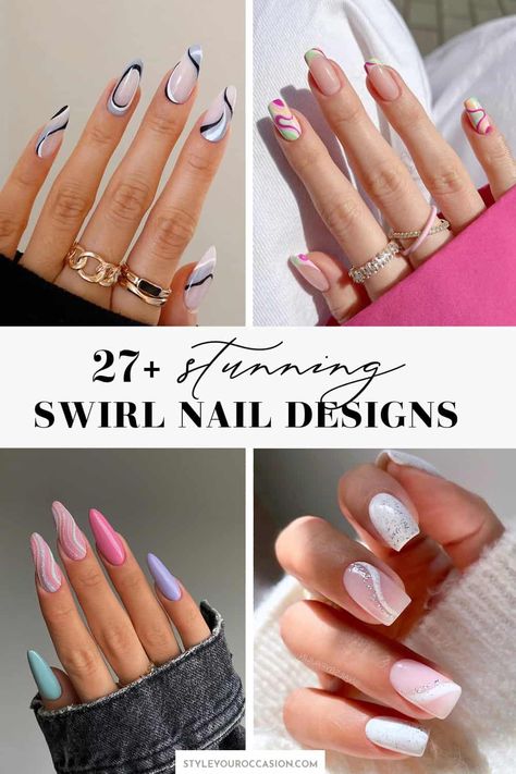 Looking for stunning swirl nail designs to inspire your next manicure in 2023? You’ll love this list of swirl nails including short, almond, coffin, square, round, and long. There’s nail ideas in all colors including pink, blue, classic white, green, black, purple, orange, with glitter and more! Short Nails With Lines, Nail Ideas Lines, Nails With Line Art, Nail Line Designs, Line Nails Design, Pink Black And White Nails, Pink Swirl Nails, Swirl Nail Designs, Line Nail Designs