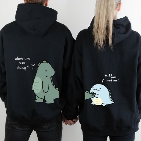 Lovely Dinosaur Matching Couple Hoodie Sweatshirt for Couple, Cute Dinosaur Matching Hoodie Gift For Couple, Matching Gift For Lovers Each hoodie is constructed frustom om a premium polyester blend that is ultra-soft and incredibly comfortable. Features a specialty high definition heat-dye application that ensures long lasting color vibrancy even after machine washing. Fabric is durable [...] Cute Couple Hoodies, Couple Outfits Matching, Matching Hoodies For Couples, Boyfriend And Girlfriend, Matching Hoodies, Couple Cute, Cute Couple Gifts, Cute Couple Outfits, Matching Sweatshirts