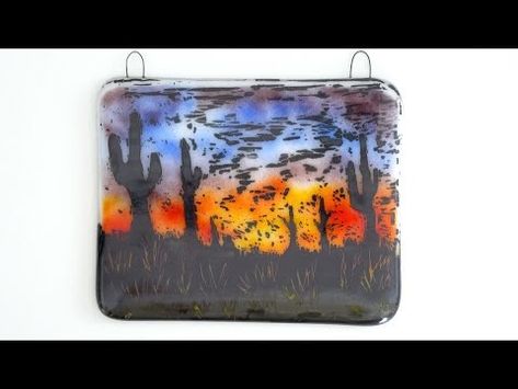 (2808) How to Make a Fused Glass Desert Sunset | Frit Painting | Enamel Sgraffito - YouTube Fused Glass Sunset, Glass Desert, Frit Painting, Sgraffito Technique, Glass Fusion Ideas, Glass Fusing Projects, Desert Sunset, Desert Landscape, Sgraffito