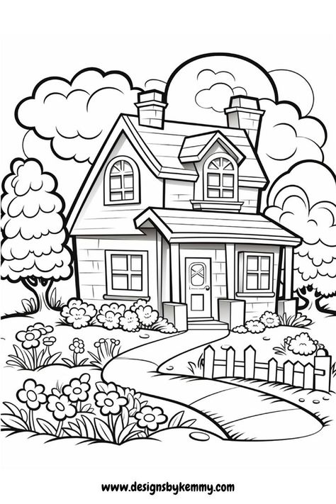 Relaxing Landscape Coloring Pages For Adults | Coloring Pages For Adults | Designs By Kemmy Adult Coloring Pages Free Printable Simple, Pic For Coloring, Printable Coloring Pages For Adults Simple, Doodle Coloring Pages Free Printable, Cabin Coloring Pages, Easy Colouring Pages, Hard Coloring Pages, Scenery Coloring Pages, Coloring House