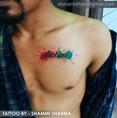 Simple Colour Tattoo, Colour Splash Tattoo, Colour Tattoo Men, Color Splash Tattoo, Elysian Tattoo, Splash Tattoo, Tato Nama, Font Tato, Mom Dad Tattoo Designs