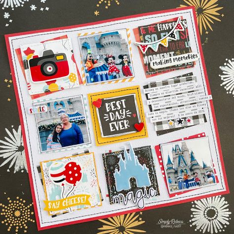 Echo Park Disney Layouts, Simple Stories Say Cheese At The Park Layouts, Scrapbook Disney Ideas, Disney World Scrapbook Layouts, Disneyworld Scrapbook, Disney World Scrapbook, Disneyland Scrapbook, Disney Project Life, Scrapbook Disney