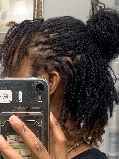 Small Twist Locs, Hairstyles For Short Microlocs, Small Loc Hairstyles, Micro Locs Twist, Short Locs Half Up Half Down, Micro Locs Short Hair, Braids Over Micro Locs, Short Micro Twists, Micro Twists Natural Hair Short