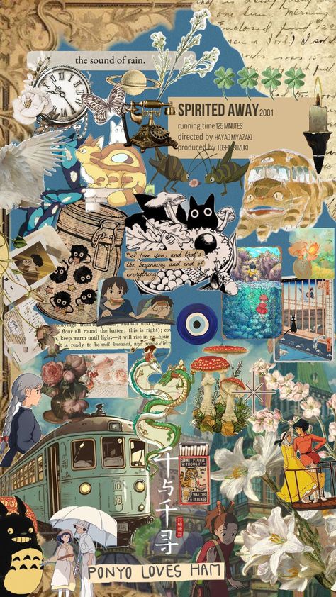 studio ghibli collage wallpaper ! || 🪼💫 #ghibli #studioghibli #wallpaper #vintage #blue #yellow #anime #flowers #myneighbortotoro #howlsmovingcastle #kikisdeliveryservice #spiritedaway #ponyo #movies Wallpaper Backgrounds Ghibli, Blue Wallpaper Ghibli, Ponyo Ghibli Wallpaper, Studio Ghibli Collage Wallpaper, Ponyo Grown Up, Ghibli Collage Wallpaper, Gibli Studio Aesthetic Wallpaper, Ghibli Studio Wallpaper, Studio Gibbly