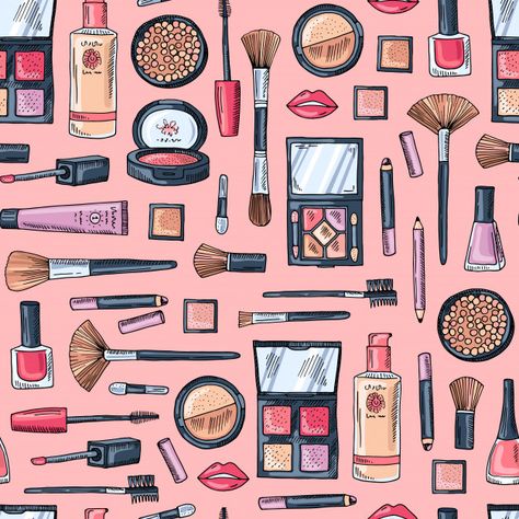 Hand drawn makeup products pattern Premi... | Premium Vector #Freepik #vector #pattern #hand #fashion #beauty Makeup Pattern, Makeup Clipart, Seasonal Makeup, Makeup Illustration, Skincare Bundle, Hand Fashion, Graphic Editing, Iphone Background Wallpaper, Vector Hand