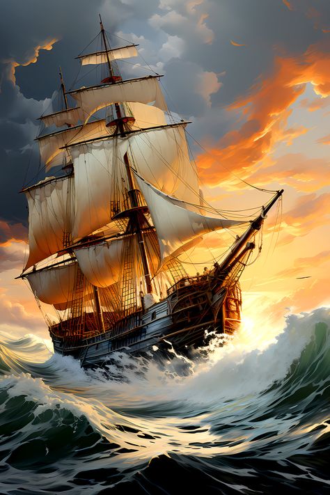 #phonewallpaper #free #landscape #abstractart #pirate #vintageship #sailing #oilpainting #dramaticseascape #aidigitalart #digitalprint #aiart #aigeneratedart Pirate Ship Art, Pirate Boats, Navi A Vela, Sailing Art, Old Sailing Ships, Ship Drawing, Ship Paintings, Boat Art, Animale Rare