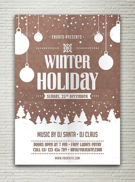 Winter Holiday Flyer #Winter, #Holiday, #Flyer Christmas Concert Invitation, Holiday Party Poster, Christmas Posters Design, Christmas Event Poster Design, Christmas Flyers Ideas, Christmas Market Poster, Christmas Layout Design, Holiday Poster Ideas, New Year Design Poster