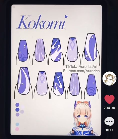 Genshin Nail Art, Genshin Impact Nails Design, Genshin Impact Nails, Genshin Nails, Kokomi Genshin Impact, Cute Simple Nails, Anime Nails, Props Art, Korean Nails