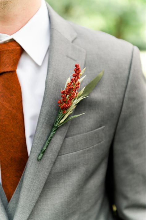 Grey Groomsmen Suits Terracotta, Fall Color Tuxedo, Rust Bridesmaid Dress And Groomsmen, Fall Wedding Gray Suit, Groomsman Terracotta, Tan Tux With Burnt Orange, Fall Wedding Groom Attire Grey, Burnt Orange Wedding Groomsmen Grey Suits, Wedding Suits Autumn