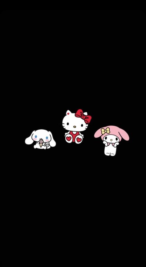 Sanrio Black Background, Hello Kitty Wallpaper Iphone Black, Hello Kitty Black Background, Black Hello Kitty Wallpaper, Hello Kitty Wallpaper Black, Dope Wallpaper Iphone, My Melody Wallpaper, Emo Wallpaper, Hello Kitty Backgrounds