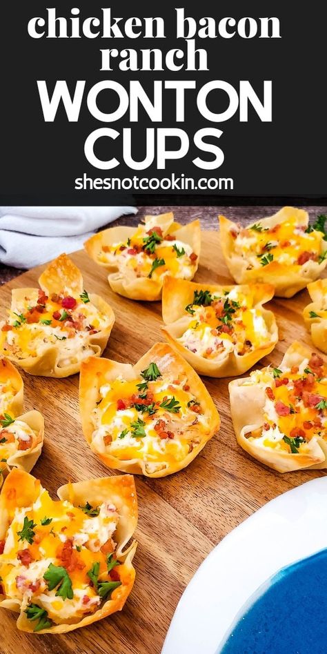 Wonton Wrapper Chicken Recipes, Chicken Ranch Wonton Cups, Wanton Cups Appetizers, Chicken Cream Cheese Wontons, Chicken Finger Appetizer, Best Chicken Appetizers, Sausage Cheese Wonton Cups, Won Ton Wrapper Ideas, Wanton Cups Recipes