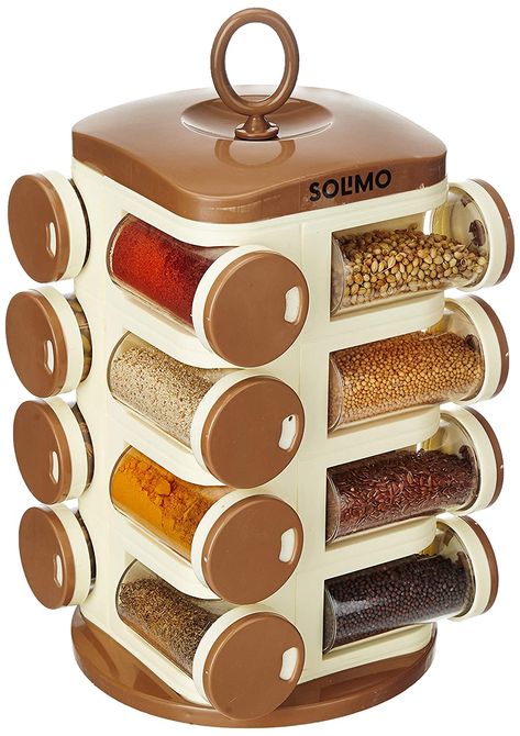 Revolving spice rack set for home kitchen use Safe to use; 100% food grade and BPA free plastic Carousel style; for kitchen countertop making it easy to access Spice jars contain 3 holes with twistable lids, making it easy to use and refill Keeps spices fresh and free from odour Easy to clean; can be put through your dishwasher Product is made in India. Revolving Spice Rack, Cubby Shelf, Spice Jar Set, Spice Storage, Spice Containers, Spice Organization, Kitchen Rack, Kitchen Countertop, Spice Jars