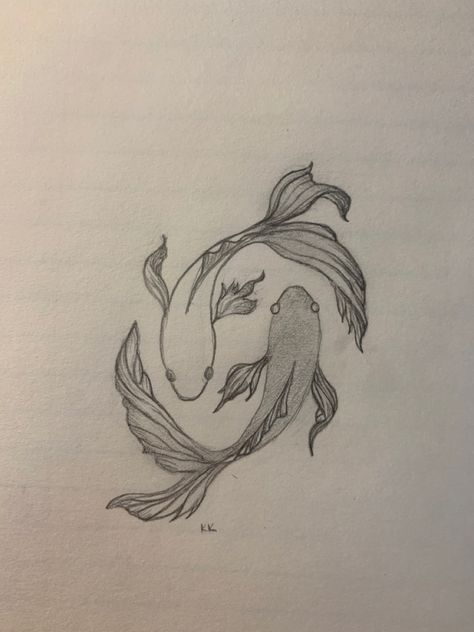 Japanese Coy Fish Drawing, Koi Fish Sketch Easy, Koy Fish Drawings Easy, 2 Koi Fish Drawing, Kio Fish Drawing, Koi Fish Drawing Sketches, Koi Fish Sketch, Fish Doodle, Goldfish Tattoo