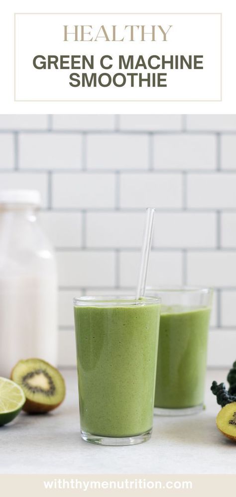 This tart, tangy and refreshing Green C Machine smoothie has a little fruit but it’s also packed with the amount of greens you really want in a green smoothie and full of nutrients! This smoothie is FULL of vitamin C. Kiwi, lime, kale and pineapple are all rich in vitamin C. The perfect healthy breakfast! Smoothie Guide, Best Green Smoothie, Perfect Healthy Breakfast, Paleo Recipes Breakfast, Nutritious Smoothies, How To Make Smoothies, Superfood Smoothie, Green Smoothie, Dairy Free Recipes