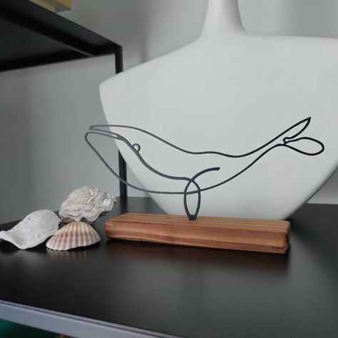 Simple Metal Sculpture, Whale Wire Sculpture, Wire Whale, Whale Lamp, Whale Decor, Shark Decor, Handmade Desks, Copper Wire Art, Whale Gift