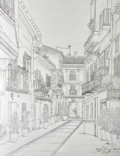 Architecture Drawing Art Buildings, Sketches Landscape, Coloring Aesthetic, Town Drawing, Art Buildings, Cityscape Drawing, Pencil Drawings For Beginners, Perspective Drawing Architecture, Coloring Pages Inspirational