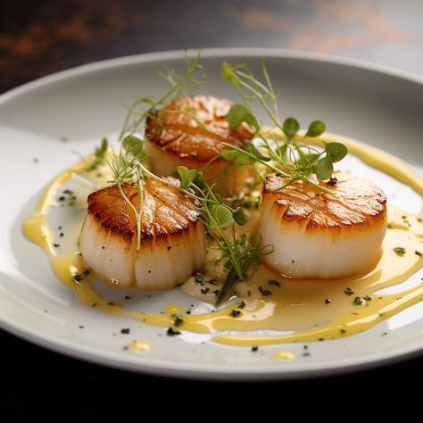 Authentic Napa Valley Recipes | Napa Home Chef Scallop Main Course, Gourmet Scallop Recipes, Scallop Starter Recipes, Yacht Chef Recipes, Asian Scallop Recipes, French Scallops, Scallop Plating, Luxury Food Dinners, French Starters