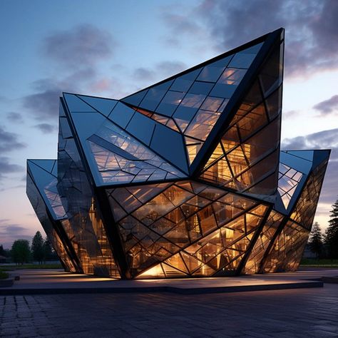 Steel and Glass building Concept Facade Reflective Facade Architecture, Steel And Glass Architecture, Crystal Architecture Concept, Glass Structure Architecture, Prism Architecture, High Tech Architecture, Folded Plates, Architecture Monument, Shower Doors Glass