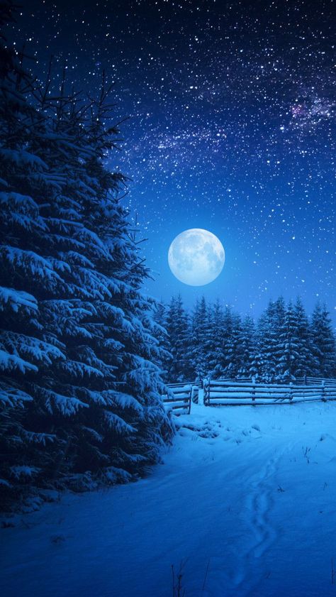 Beautiful Moon Pictures, Winter Landscape Photography, Night Landscape, Moon Photography, Winter Painting, Winter Wallpaper, Winter Scenery, Beautiful Moon, Winter Pictures