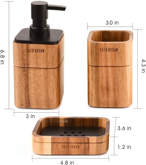 AmazonSmile: Satu Brown Bathroom Accessory Set Acacia Wood 3 Pieces Includes Bathroom Soap Dispenser, Bathroom Tumbler, Soap Dish Accessories for Bathroom Decor and House Warming Gift: Home & Kitchen Wooden Bathroom Accessories, Soap Dispenser Bathroom, White Bathroom Accessories, Bathroom Tumbler, Wooden Bath, Bathroom Accessories Set, Brown Bathroom, Wooden Bathroom, Wooden Accessories