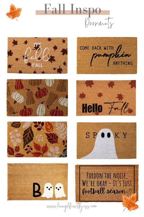 Back Door Fall Decor, Diy Front Porch Mat, Doormat Craft Ideas, Doormat Craft, Fall Front Door Mat, Fall Crafts Diy For The Home Front Porch, Fall Rugs Diy, Doormat Painting Diy, Door Mat Ideas Halloween