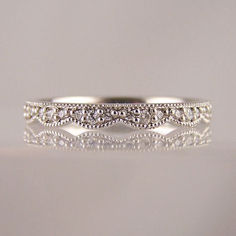 Scalloped Wedding Band, Lace Wedding Ring, Dimond Ring, Tiara Wedding, Wedding Tiara, Scalloped Edges, Diamond Set, Lace Edging, Ring Band