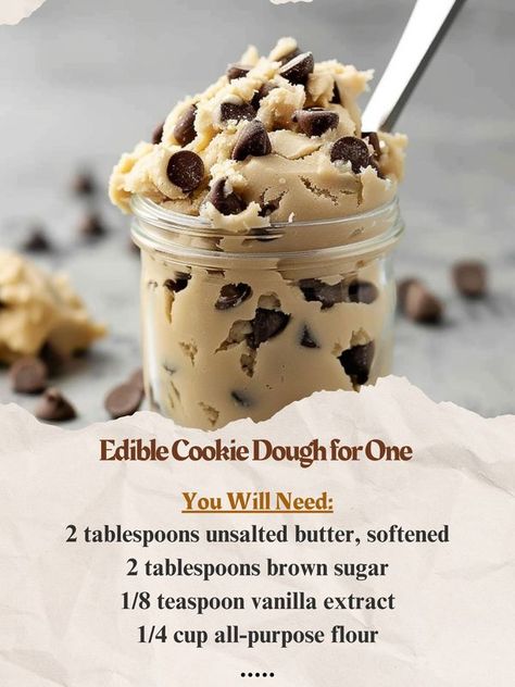 Grandma’s Easy Recipes | Edible Cookie Dough for One | Facebook Cookie Dough For One, Edible Chocolate Chip Cookie Dough, Gluten Free Cookie Dough, Cookie Dough To Eat, Edible Cookie Dough Recipe, No Bake Cookie Dough, Cookie Dough Recipe, Raw Cookie Dough, Vegan Cookie Dough