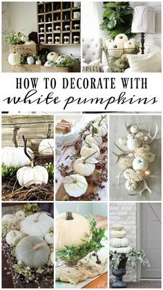 Decorating With White Pumpkins, Pumpkin Flower Pots, Fall Candle Centerpieces, White Pumpkin Centerpieces, White Pumpkin Decor, Decorating With White, Fall Table Centerpieces, Neutral Fall Decor, Fall Deco